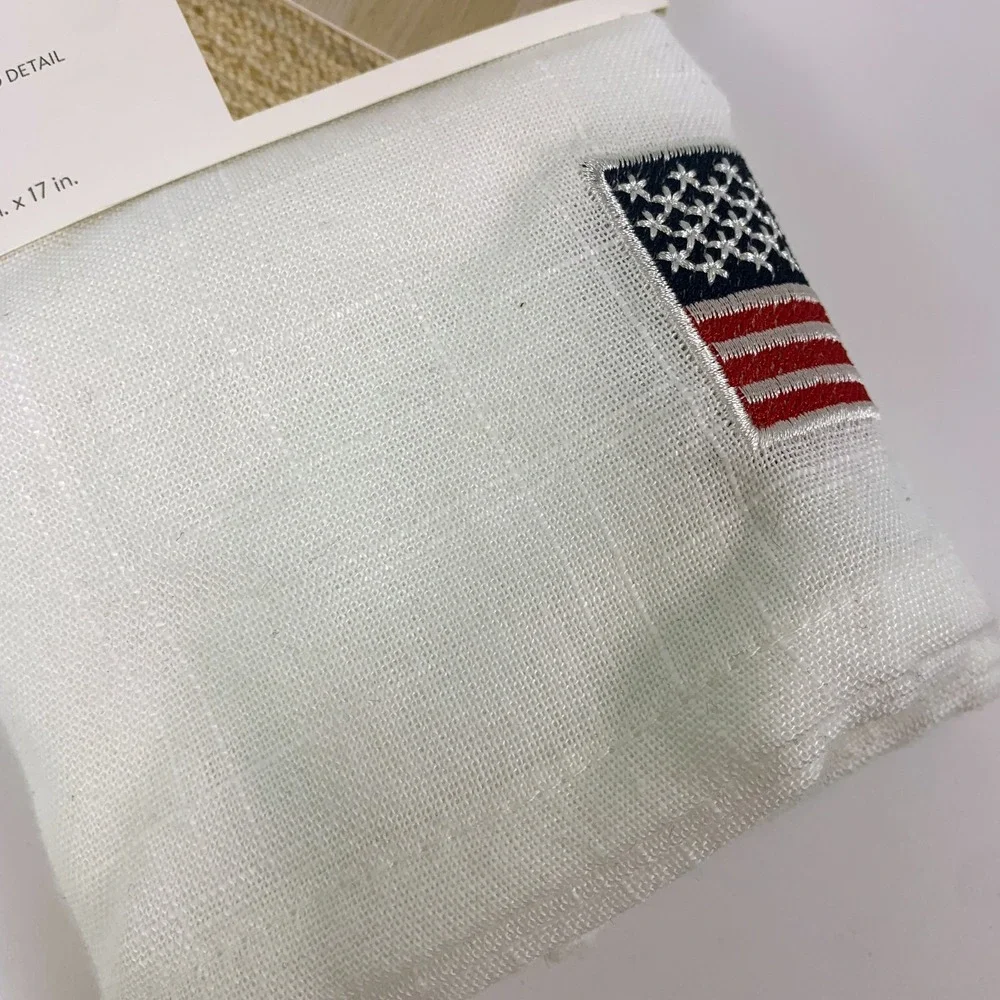 Kirkton Premium Cloth Napkins Pack o 6 White Embroidered American Flag USA 17x17